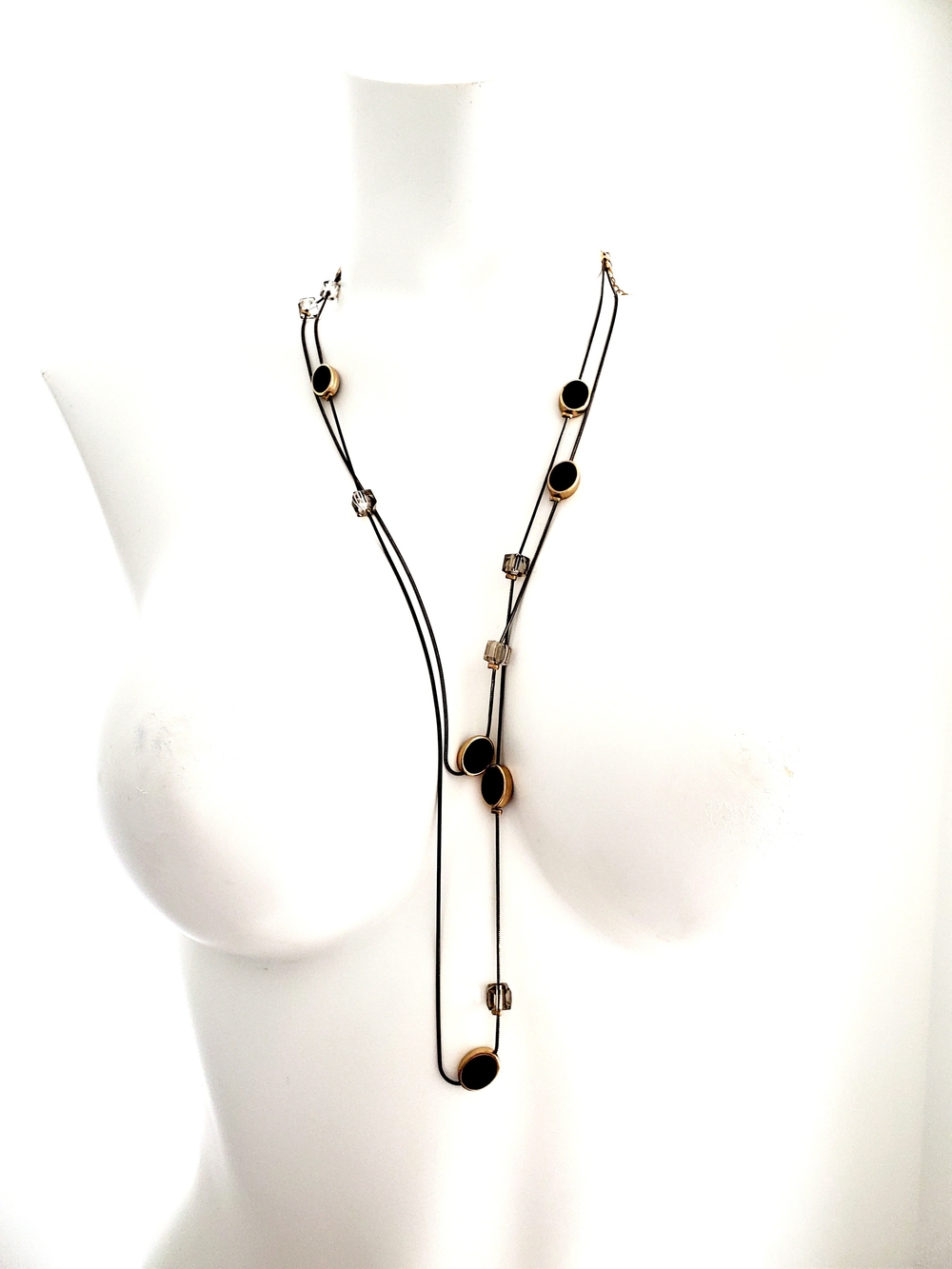 Elegant Black and Gold Long Pendant Necklace - Women Jewelry
